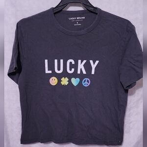 Lucky Brand Black  T-Shirt with Colorful Icons
